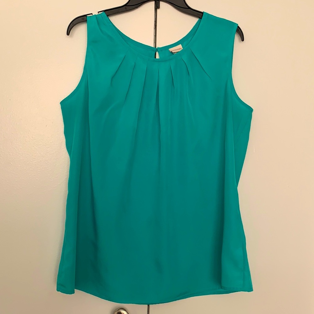 Pleated Turquoise Tank Top Blouse (XXL)